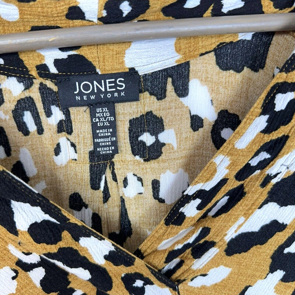 Jones New York Mustard Leopard Print Flowy Boho Print Tunic Top Women's Size XL - Picture 6 of 7